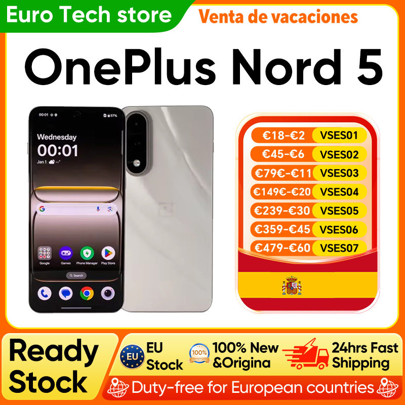 OnePlus Nord 5 Smartphone 5G Snapdragon 8s Gen 3 Écran AMOLED 6,83" 144 Hz 5200 mAh 80 W SUPERVOOC Charge 50 MP Doubles caméras