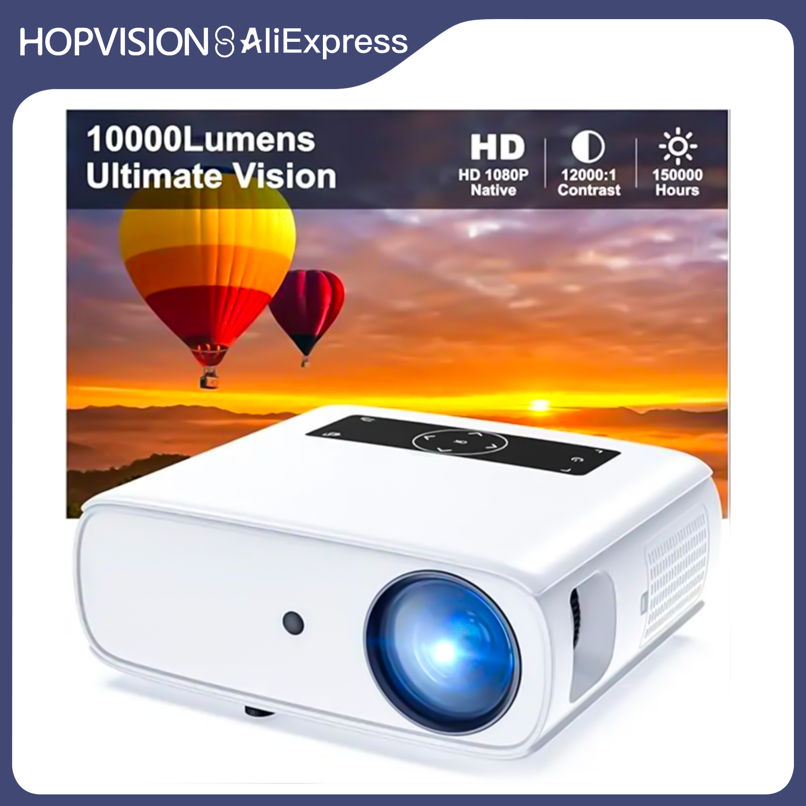 Projektor HOPVISION, projektor Full HD 1080P, 150 000 godzin obsługuje wyświetlacz multimedialny 4K 350 cali