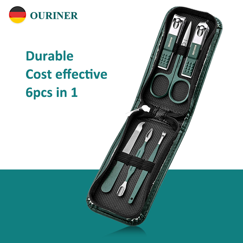 6-teiliges in-1 tragbares Maniküre-Set, Pediküre-Sets, leuchtend grünes Nagelknipser-Set, Körperpflege-Werkzeuge, Augenbrauenschere