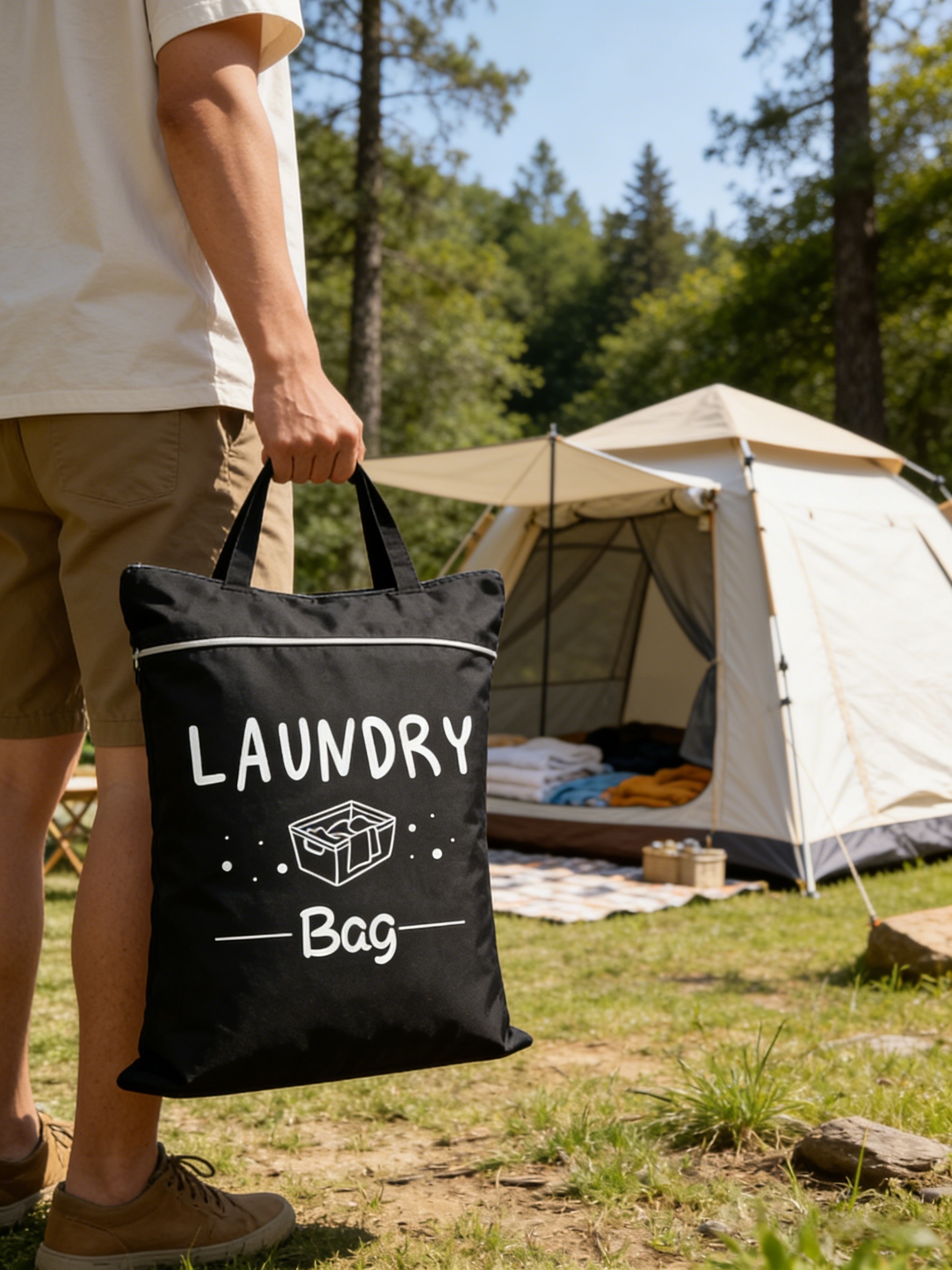Reisewäschesack mit großem Fassungsvermögen (48*58 cm), tragbar und fleckenabweisend, mit verstellbarem Griff und Reißverschluss, waschbar.
