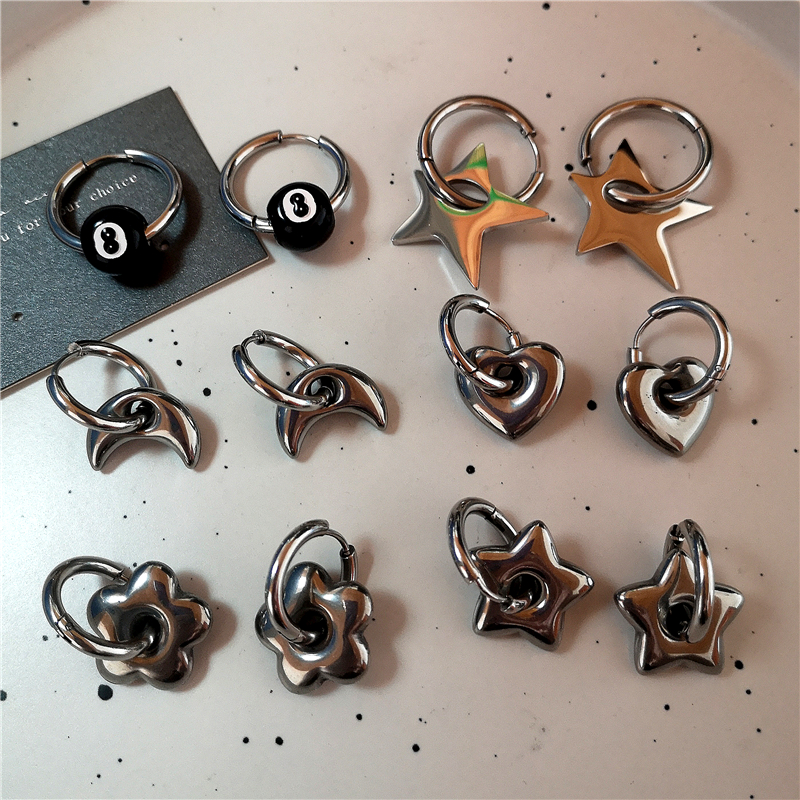 Punk Dangle Edgy Oorbellen Unieke afneembare roestvrijstalen dikke ster hart maan hoepel oorbellen voor dames heren statement sieraden