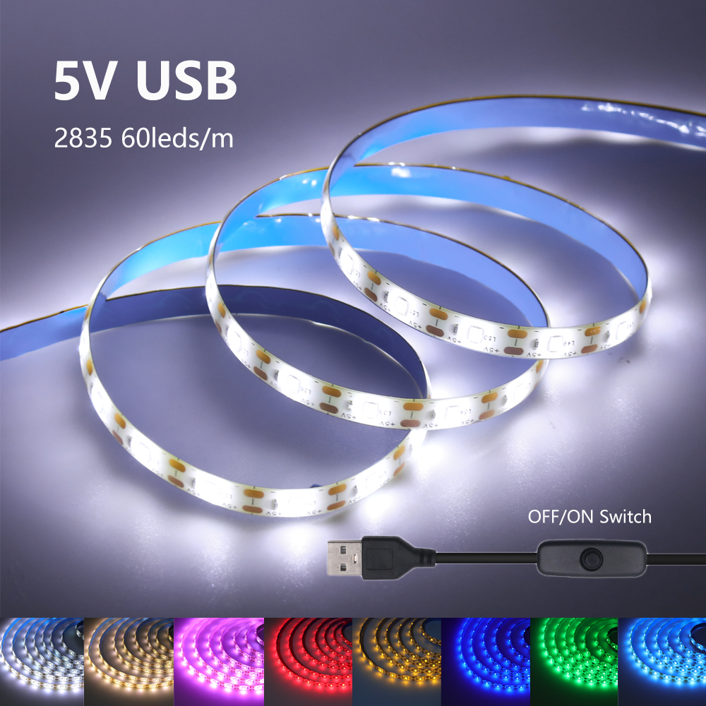 Tira de luces Led USB de 5V SMD 2835 60Leds/m cinta Flexible iluminación de fondo de TV 1M 2M 3M 5M cadena de luces LED decoración de habitación