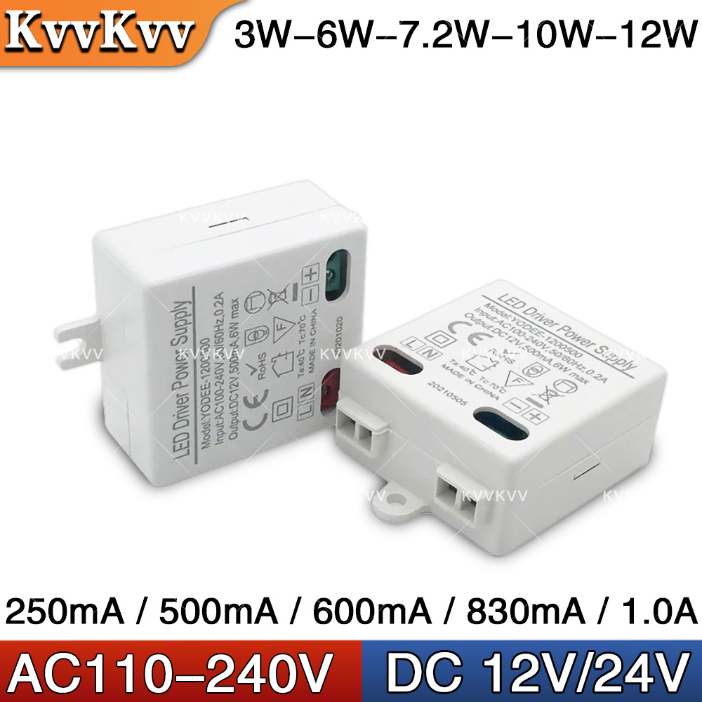 Fonte de alimentação dc12v 24v, comutação de tensão constante, 3w 6w 10w 12w, transformador de iluminação led 250 500ma 600 830ma 1.0ma, adaptador de alimentação