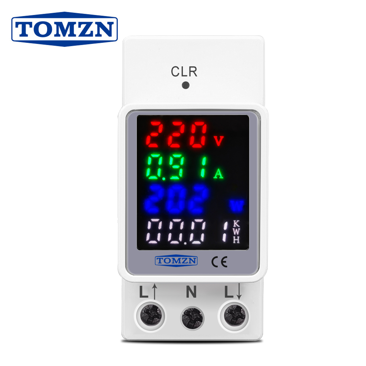 TOMZN 4-в-1 Измеритель электрической энергии на DIN-рейку AC 110В 220В 100А: напряжение, ток, кВтч, вольтметр, амперметр, ваттметр
