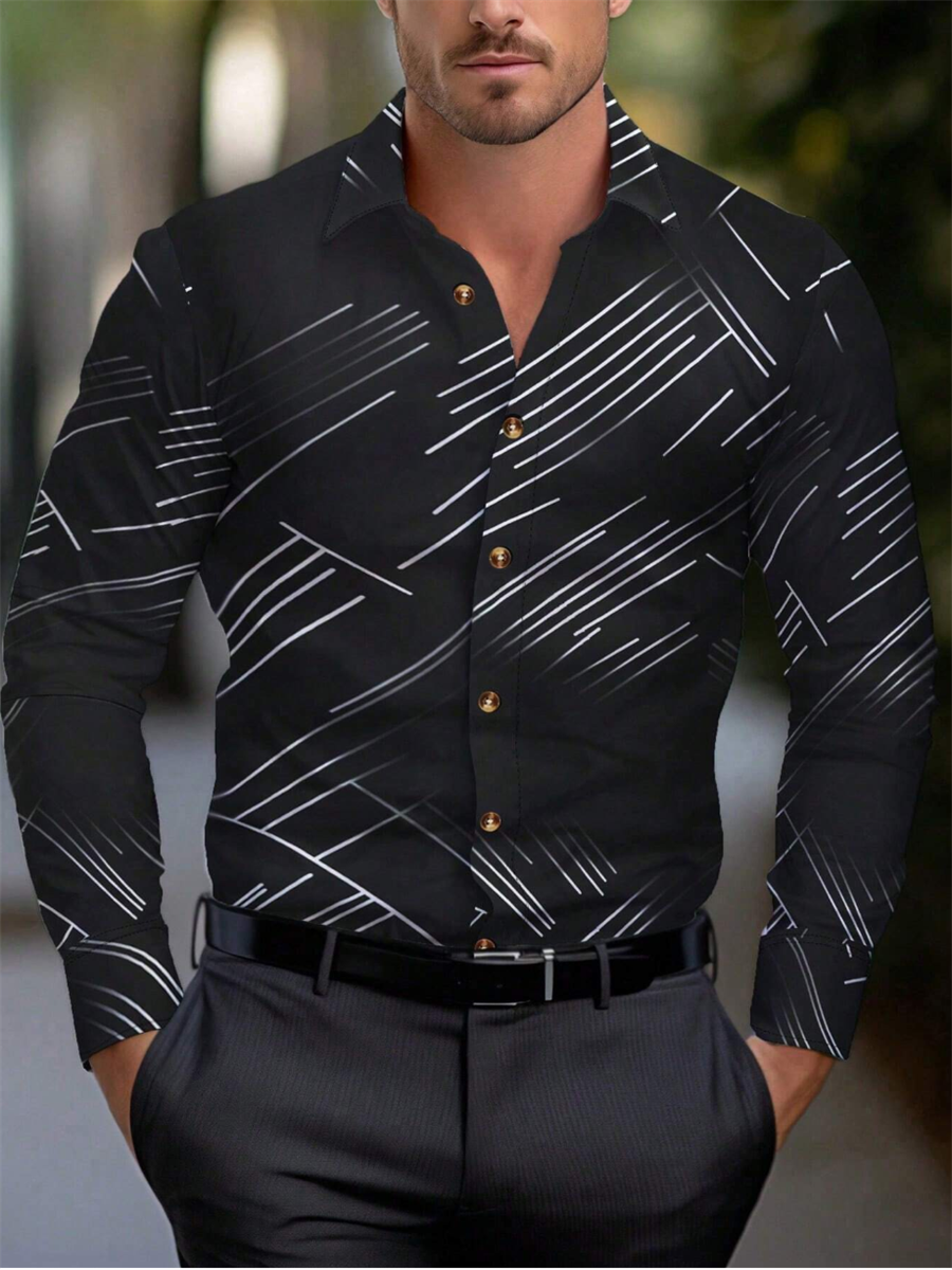 Camisa masculina 10 cores manga longa listrado 3d impresso lapela nova férias havaianas botão-up camisa de manga longa moda casual