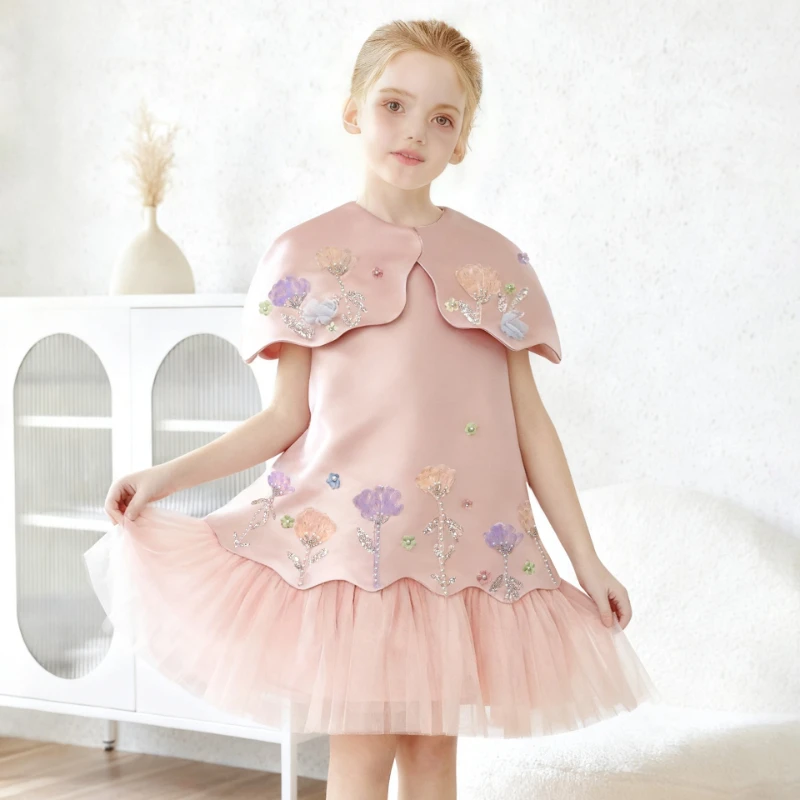 Vestidos de Cumpleaños Elegantes para Niñas 2026, Vestidos de Princesa con Flores 3D, Falda de Pastel, Vestido Formal para Fiesta de Celebración, Ropa Infantil para Eid