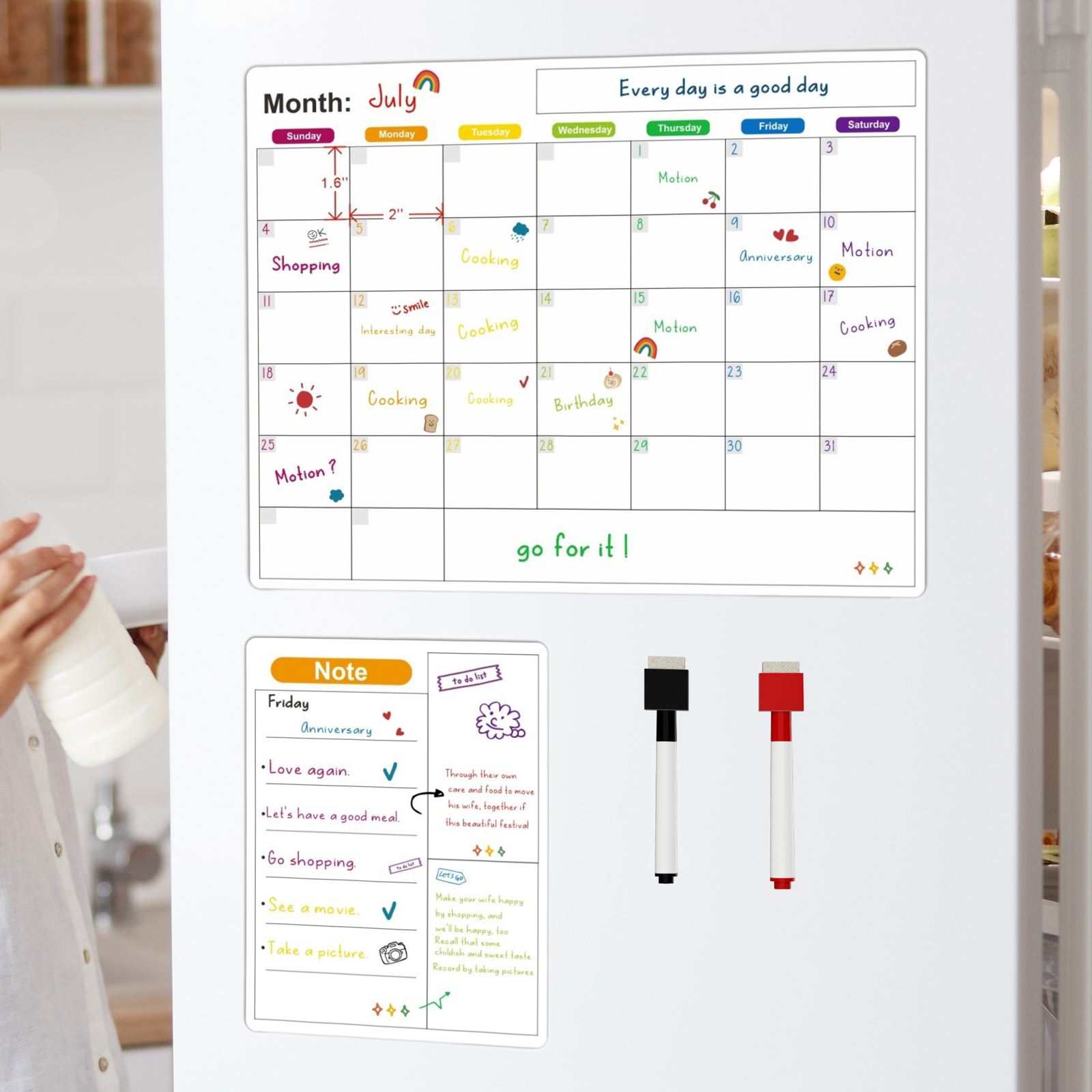 Calendrier magnétique pour réfrigérateur, planificateur hebdomadaire mensuel, tableau blanc effaçable à sec avec stylo, autocollant pour réfrigérateur, tableau d'affichage