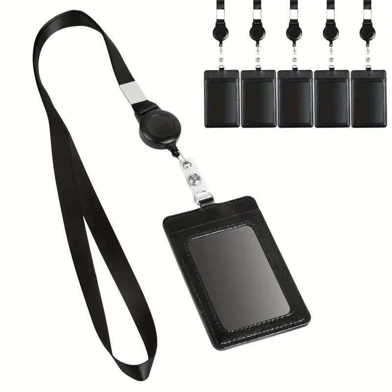 Women Men Black Lanyard Badge Holders Pouch ID Holders with Neck Strap ID Card Holder Credit Card Holders Case bag