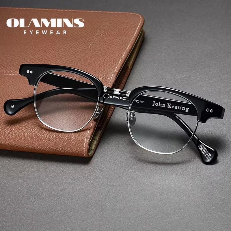OLAMINS Browline Gafas ópticas semimontura, gafas ligeras de lujo para hombres y mujeres B10661