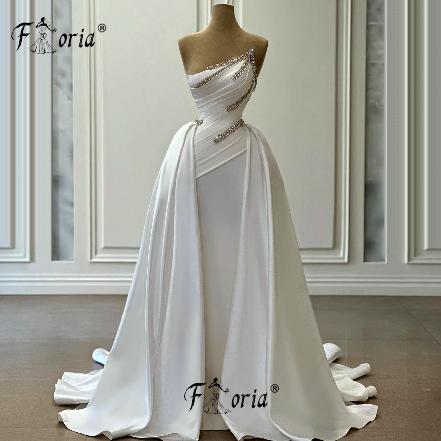 2 in 1 Boho Frau Brautkleider mit abnehmbaren Zug Exquisite Satin formelle Anlass Kleider Prinzessin Wischen Vestido de Novia