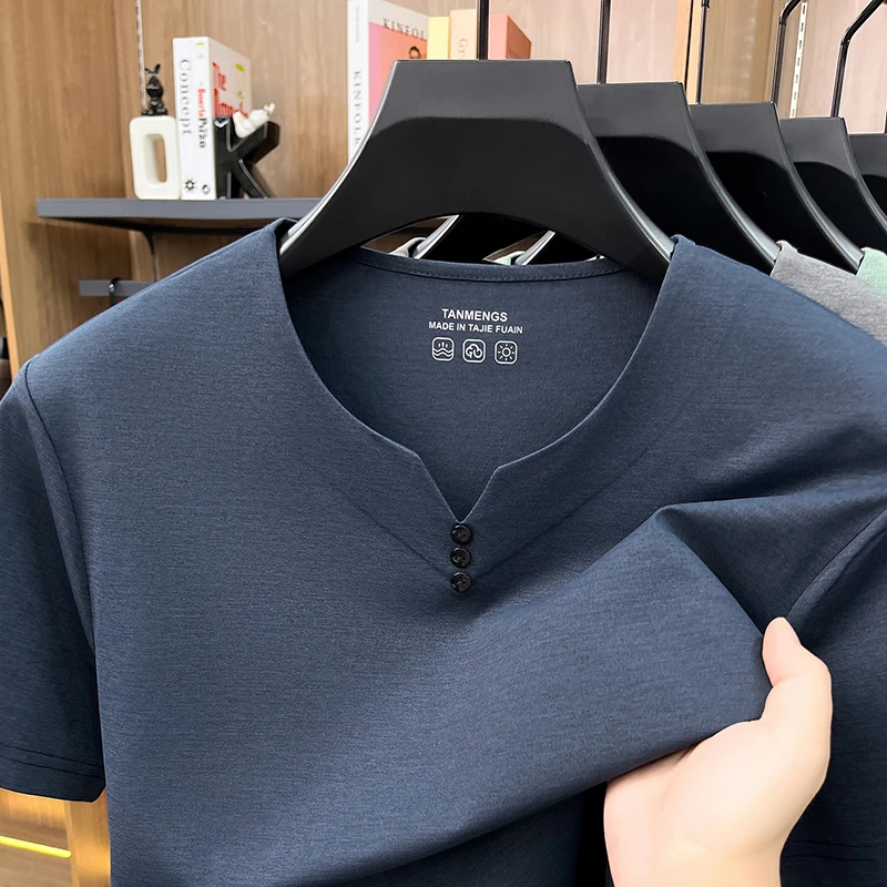 Herren Henley-T-Shirts mit Rundhalsausschnitt, kurzärmelig, lässig, weich, atmungsaktiv, bequem, modische Oberteile für Herren, Alltagskleidung, Sommer-Streetwear