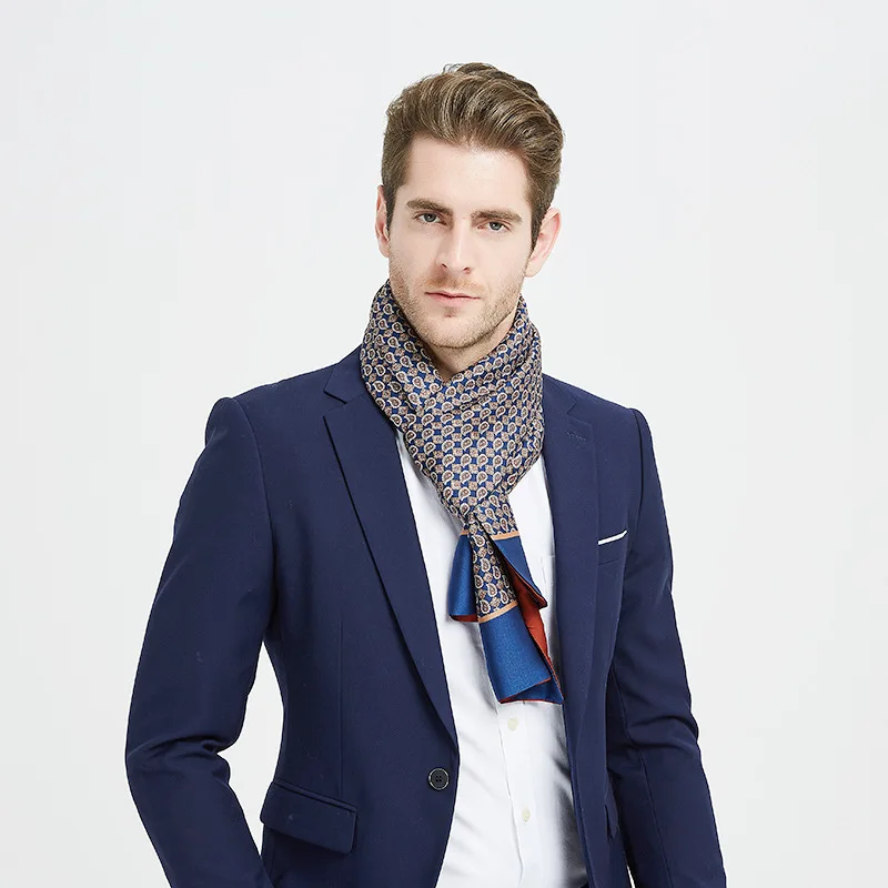 Bufanda de doble cara europea y americana, bufanda de seda nueva de invierno para hombre, bufanda larga de negocios