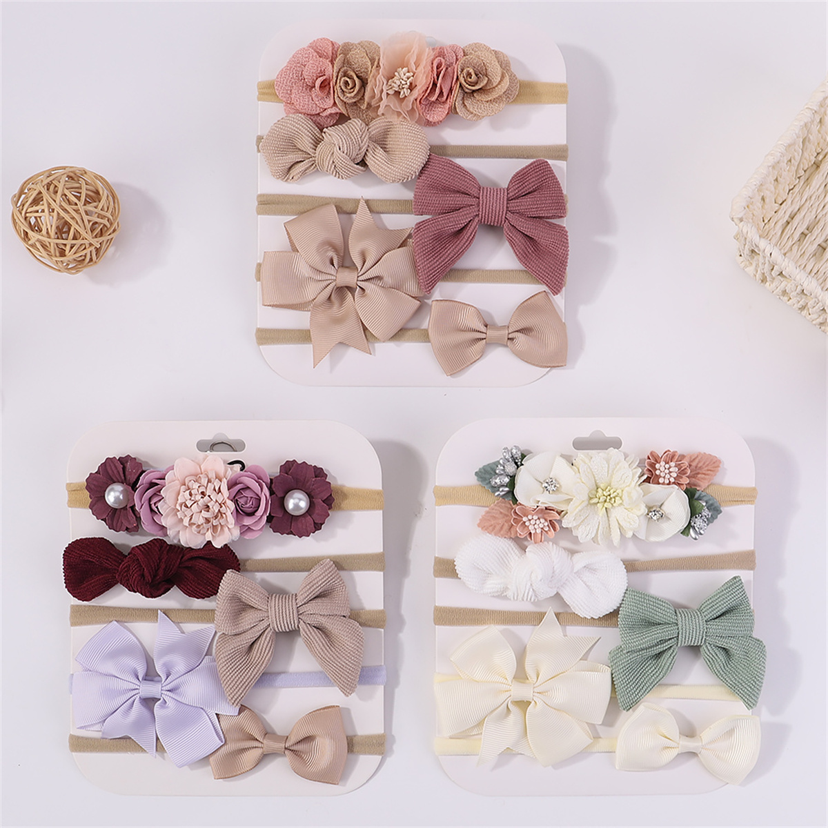 5 pçs/set doce bowknot elástico headbands para bebê menina malha náilon bonito flor hairbands bebê menina decoração headwear