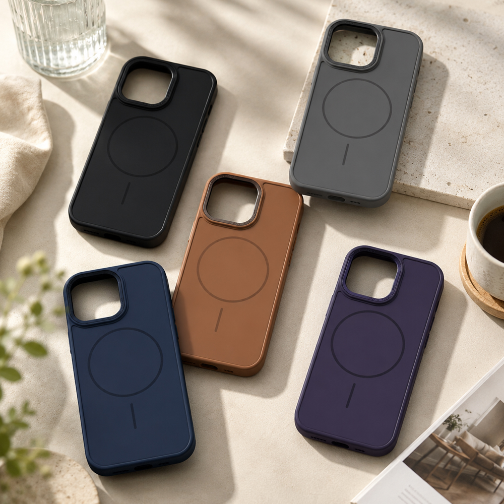 Capa Protetora com Aparência de Couro e Ímã Compatível com Magsafe, Design Fino com Anel Magnético para iPhone 11/12/13/14/15/16/17 Pro Max