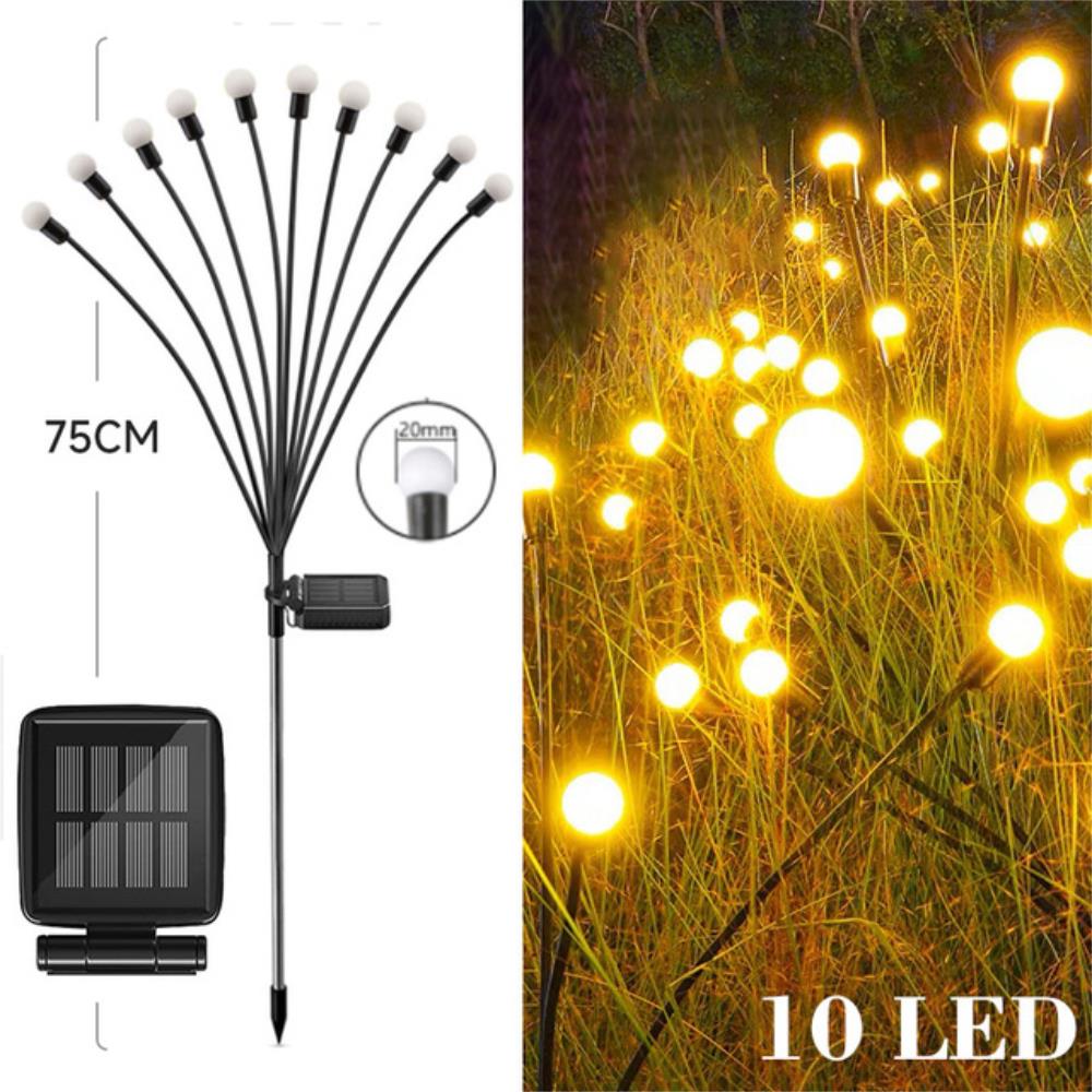 10 luzes lâmpada solar do gramado lâmpada do jardim, lâmpada conduzida movida a vento fireflyground plug, jardim ramadan decoração festival lâmpada