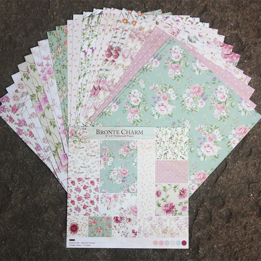 24 hojas de flores BRONTE, almohadillas de papel para manualidades, troqueles de corte, fondo artístico, Origami, álbum de recortes, fabricación de tarjetas