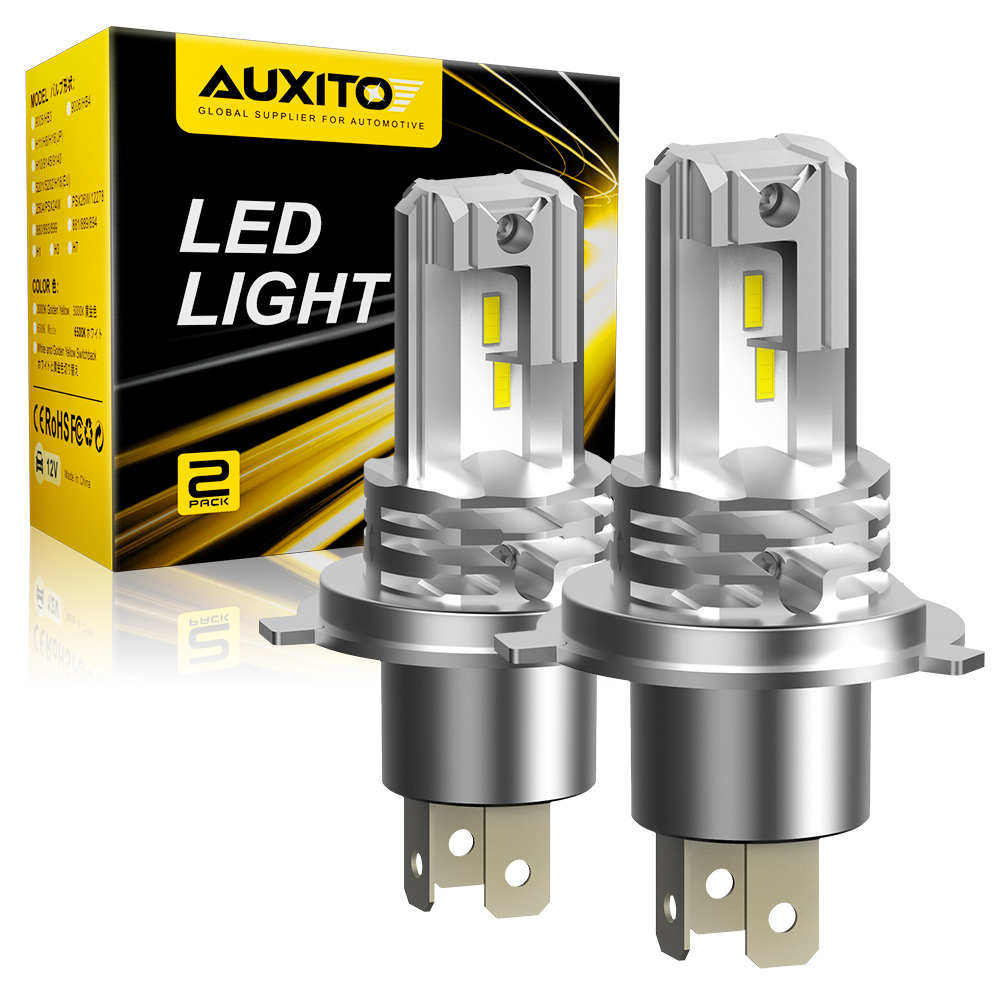 AUXITO 1/2X H4 9003 LED ไฟหน้าหลอดไฟ CSP Fanless พร้อม Canbus 9003 LED High & Low Beam ไฟหน้าสําหรับรถยนต์รถจักรยานยนต์ 12V 12000Lm