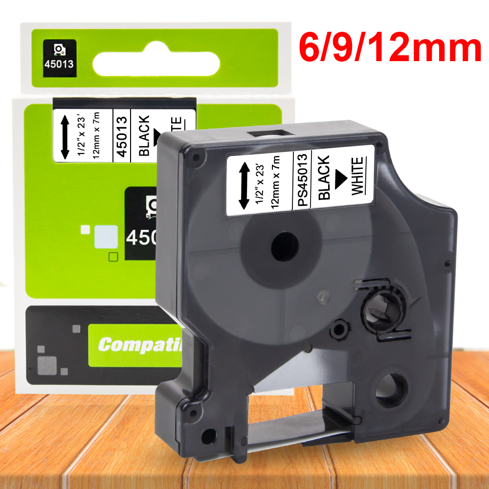 1 Uds 45013 cinta Compatible Dymo D1 45013 45010 45018 40913 43613 cinta de etiquetas de 6/9/12mm para impresora Dymo LabelManager 160 280 420P