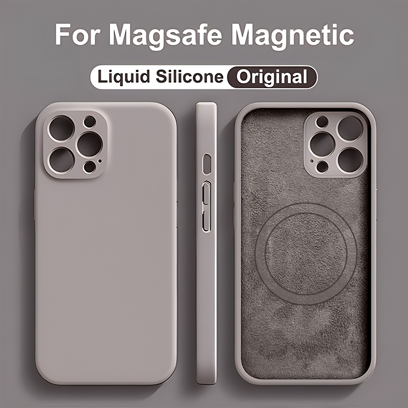 Coque magnétique en silicone liquide d'origine pour iPhone, accessoires de couverture de charge sans fil, Magsafe, 11, 13, 12, 14, 15 Pro Max Plus