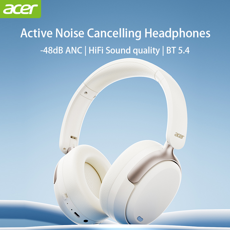 Acer OHR516 ANC Kabelloser Kopfhörer, 48 dB, Geräuschunterdrückung, hochauflösender räumlicher Audio-Kopfhörer mit LDAC, Bluetooth 5.4, Over-Ear-Headset