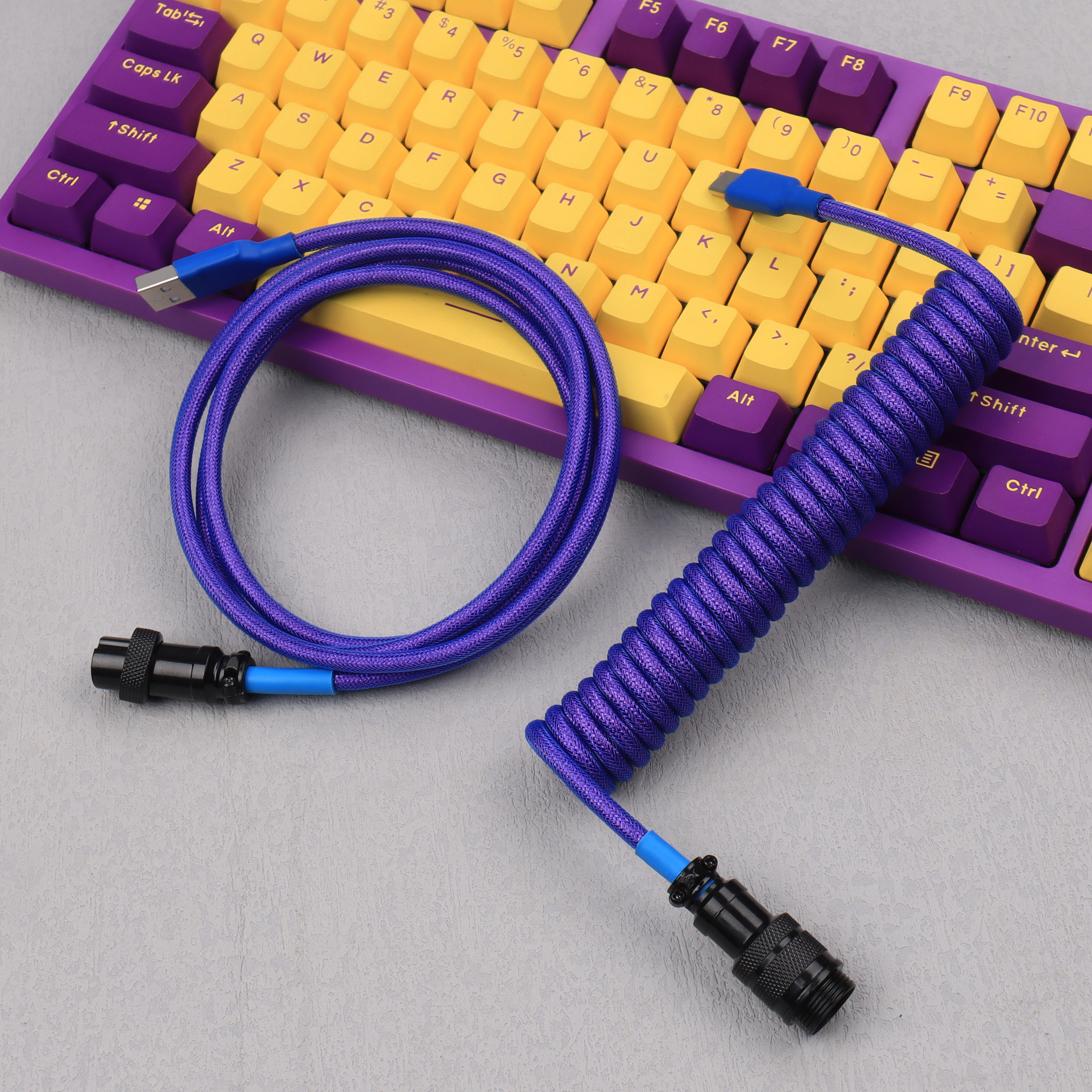 LANO Abnehmbares Aviator-Spiralkabel Typ C für mechanische Gaming-Tastatur, doppelt ummanteltes Kabel mit GX16