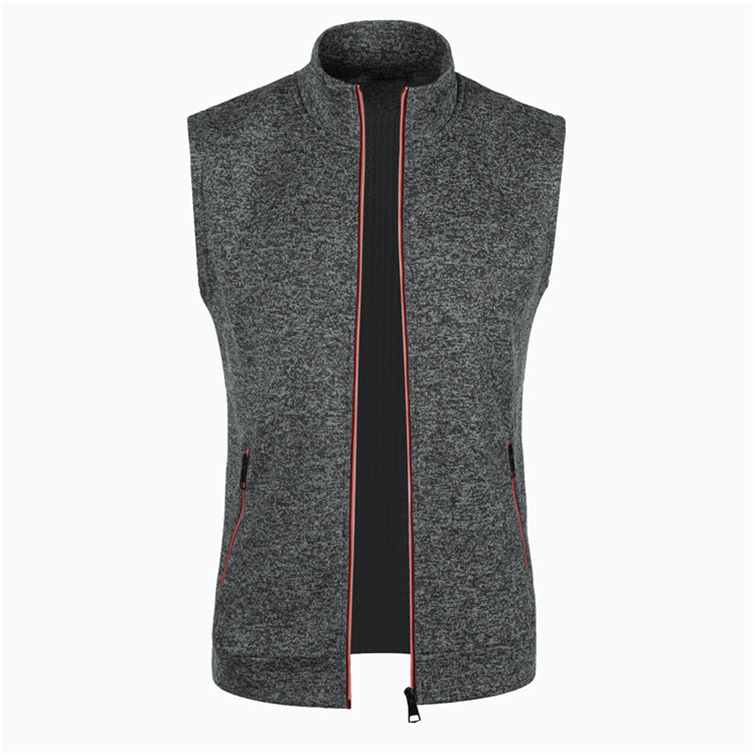 Outono e inverno masculino de malha de veludo moda casual superior com zíper colete sem mangas gola alta lã cor sólida roupas masculinas