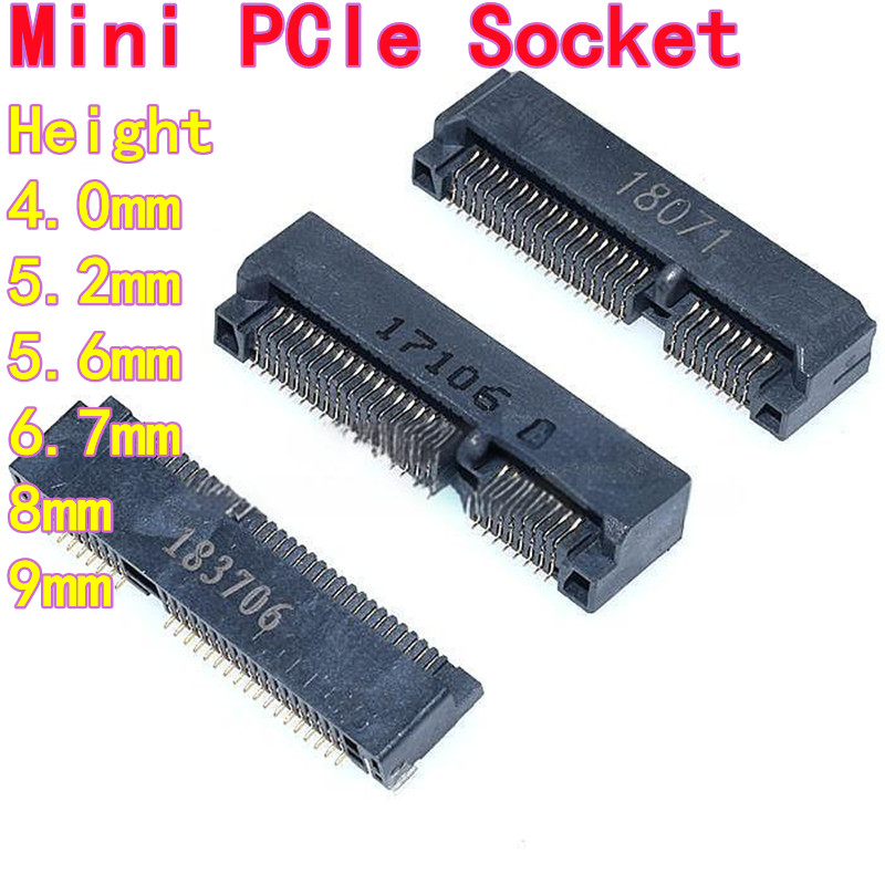 Mini prise PCIe 5 pièces, prise Mini PCIe, connecteur mSATA, support de fente 52 broches avec hauteurs de 4,0 H/5,2/5,6/8mm