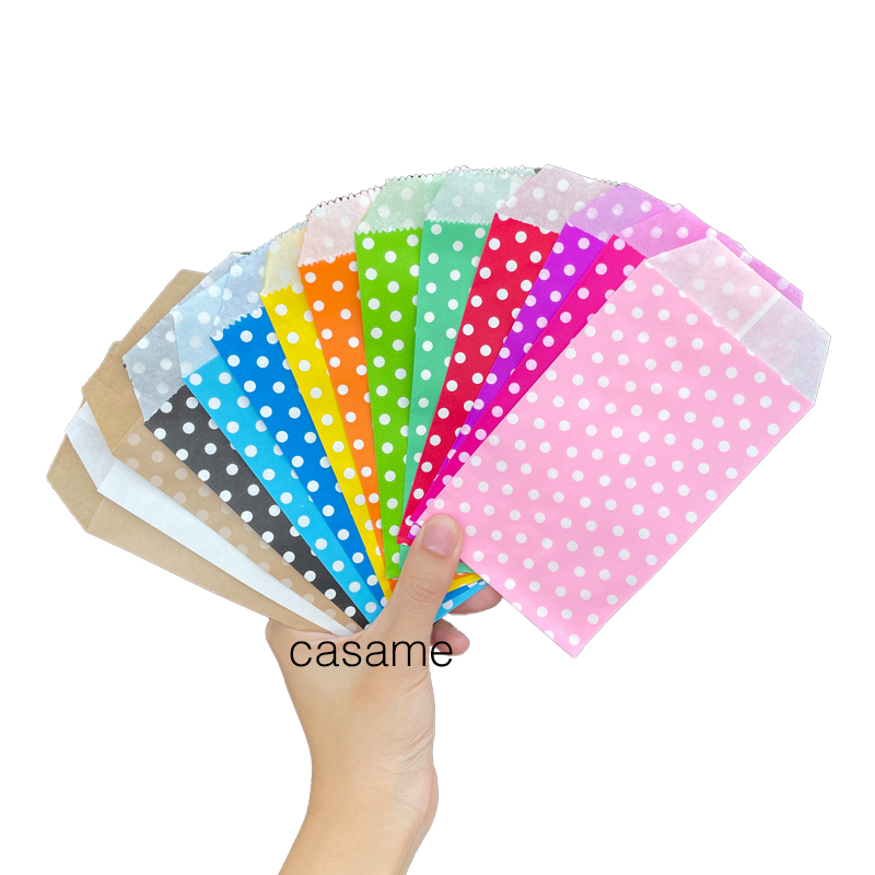 10/25/50 Pcs ขนาดเล็กกระสอบกระเป๋า Mini Dot กระเป๋ากระดาษคราฟท์งานแต่งงานเชิญกระดาษการ์ดอวยพรถุงซานตาวันเกิด
