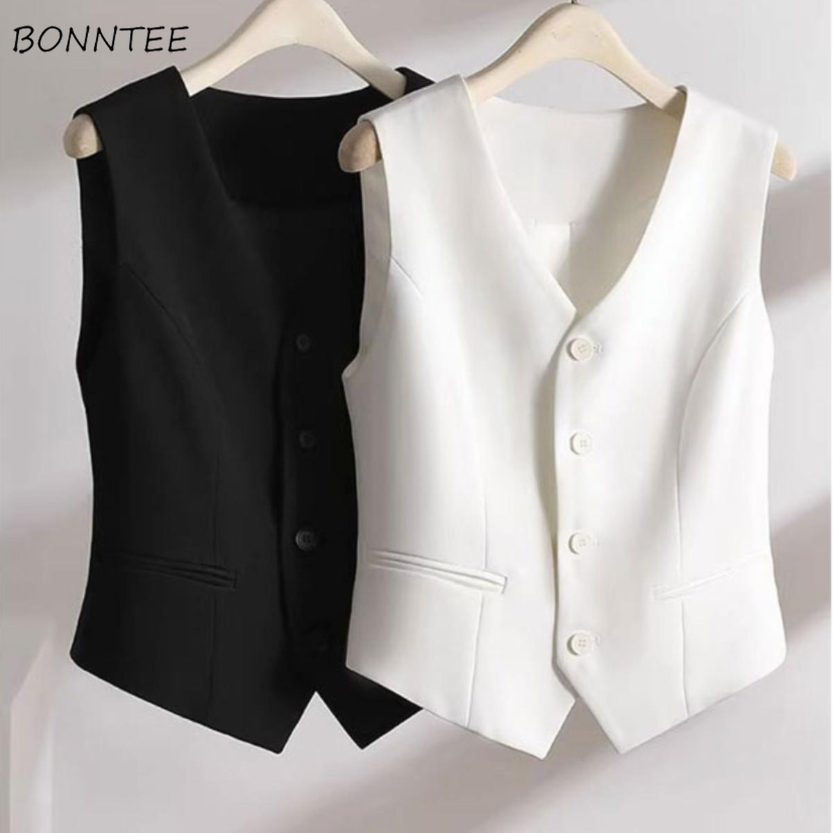 Gilet de costume pour femmes, Simple boutonnage, col en v, manteaux sans manches, vêtements d'extérieur quotidiens, esthétique, Style coréen, Slim, assorti avec tout, tendance, nouveau