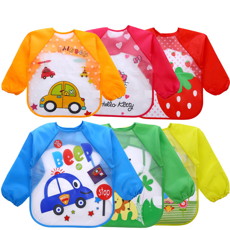 Babadores fofos para bebês, avental à prova d'água de manga longa para alimentação de crianças, babador para pintura de desenho, roupas macias para crianças pequenas, babadores bandana
