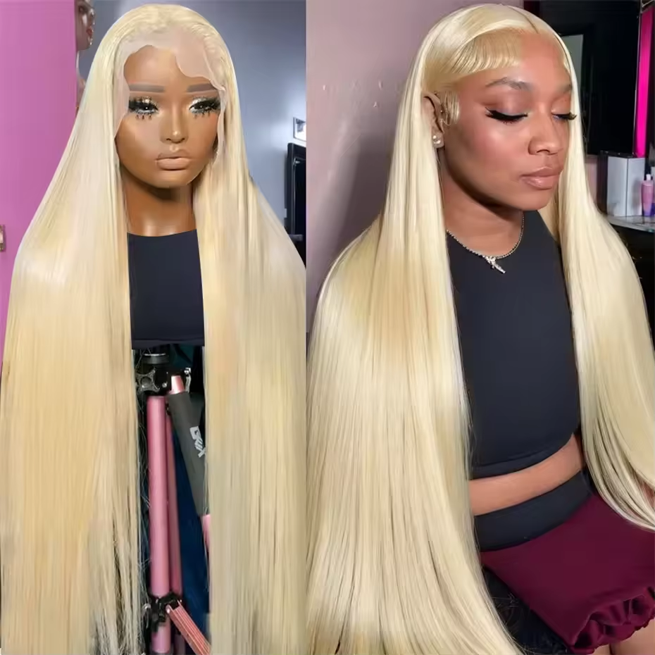 Perucas Loiras 613 Transparentes de 46 Polegadas, Cabelo Liso, Peruca Frontal de Renda com Densidade 250, Perucas de Cabelo Humano Frontal de Renda para Mulheres Brasileiras