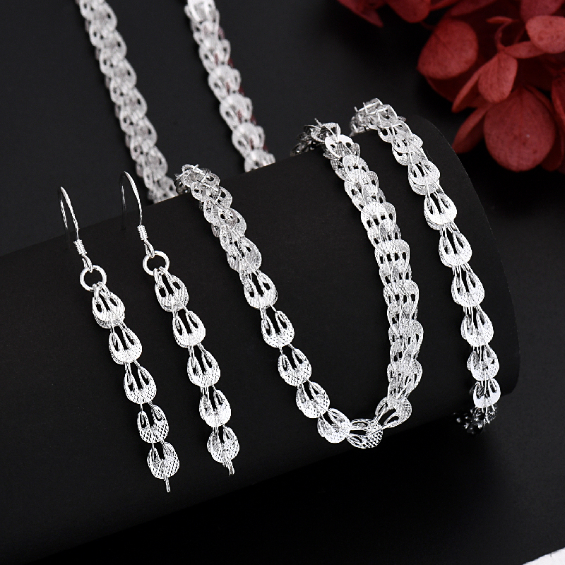 vendita calda 925 sterling silver charms orecchini collana braccialetto catena gioielli carino per le donne set regalo di nozze