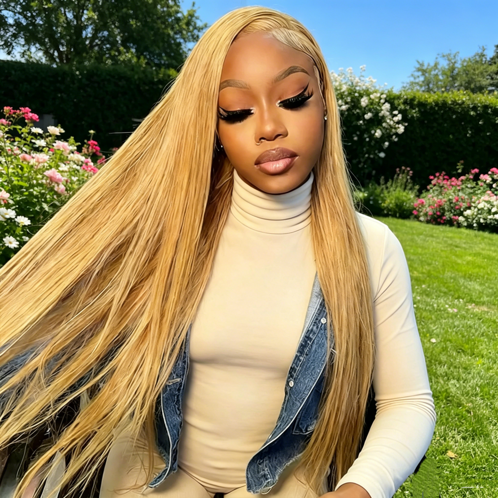 13x6 Honey Blonde HD Transparent Lace Front Wigs Human Hair #27 Colored Malaysia Bone Straight 13x4 Lace Frontal Human Hair Wigs