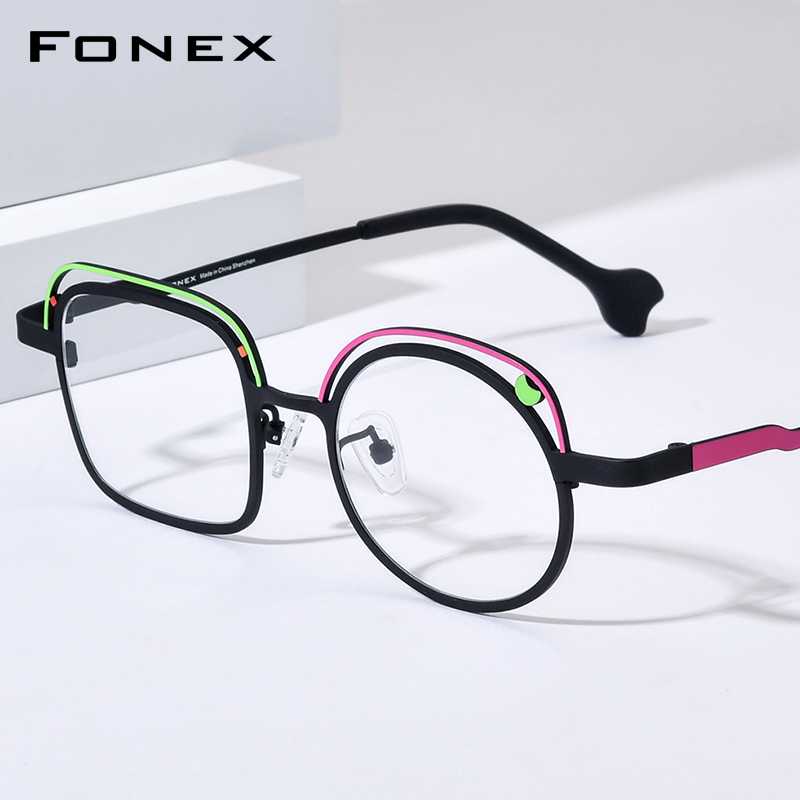FONEX Montatura per occhiali in titanio da donna, design di marca alla moda, occhiali rotondi, occhiali retrò vintage ultraleggeri, occhiali giapponesi 85868