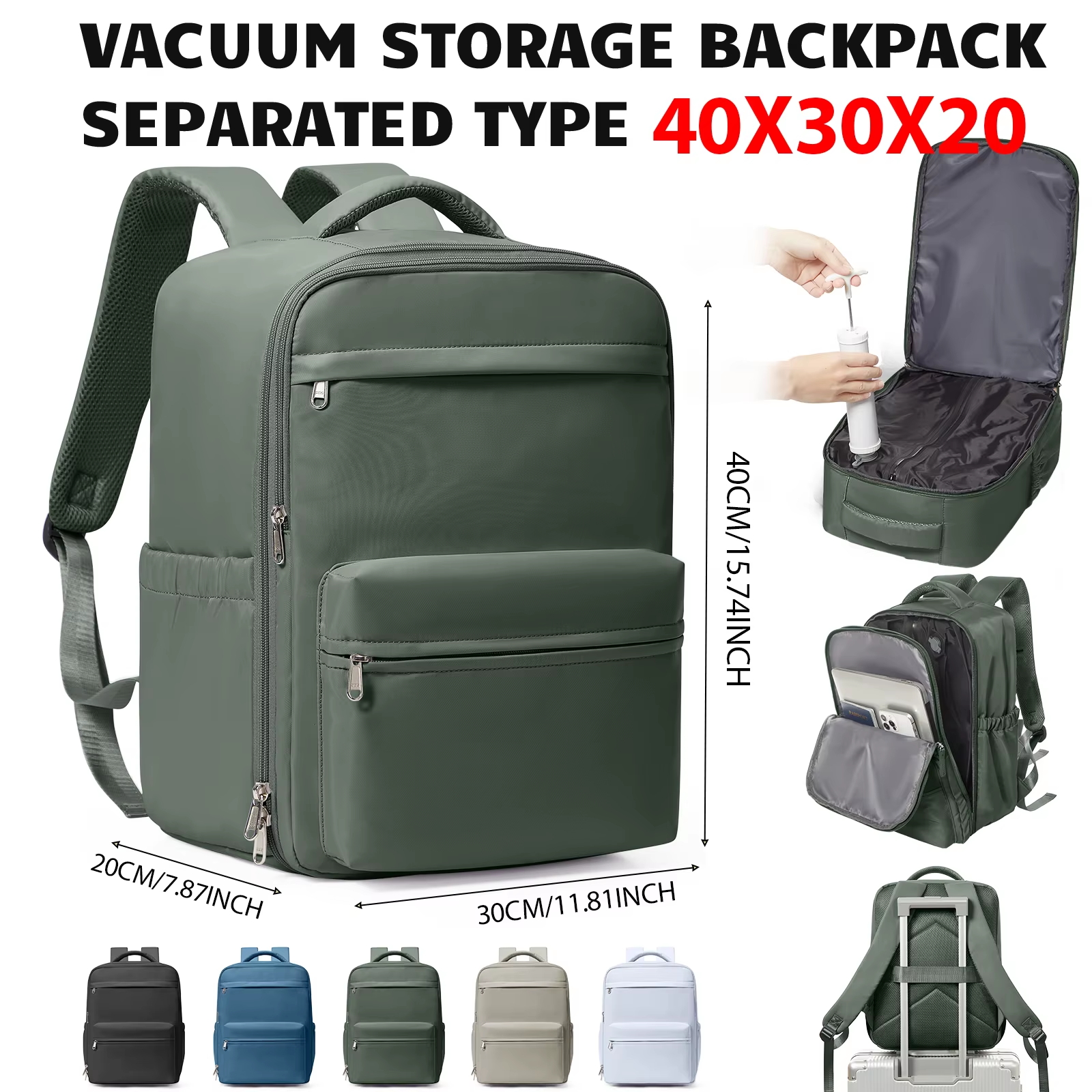 Ryanair 40x30x20 reisrugzak, vacuümcompressierugzak, Wizzair handbagage 15,6 inch laptop reistas, opbergtas, schooltas