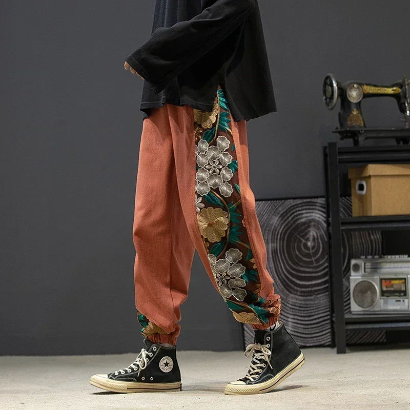 Pantalones casuales de moda para hombre, ropa de algodón con bordado de samurái japonés, pantalones Harem de retazos, Joggers Harajuku de gran tamaño para hombre