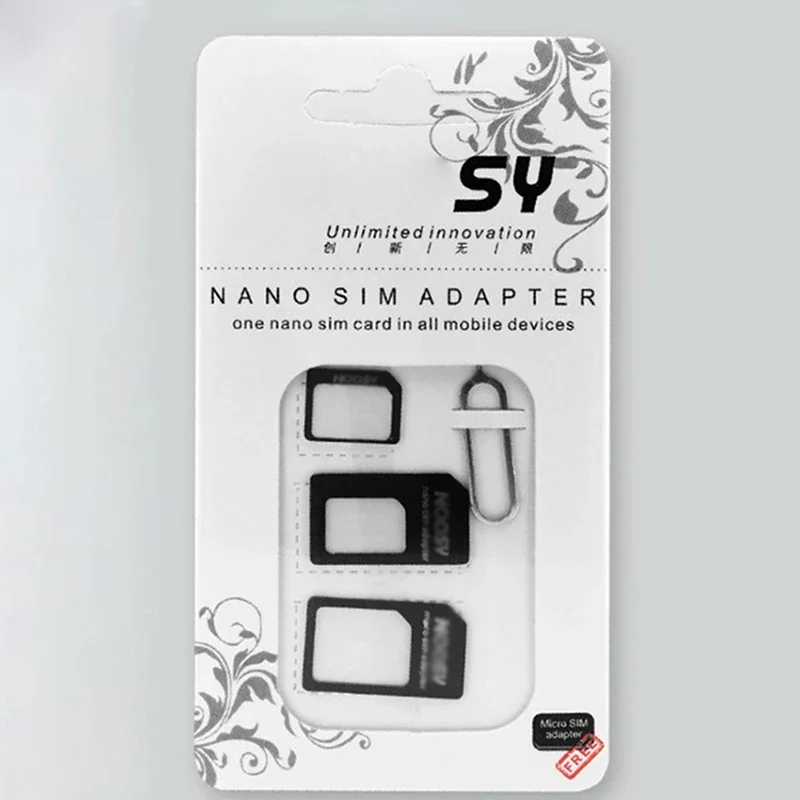 อะแดปเตอร์ไมโครนาโนซิมการ์ด 4 in 1 พร้อมเข็มจิ้มถาดซิม ชุดอุปกรณ์ใส่ซิมโทรศัพท์มือถือ