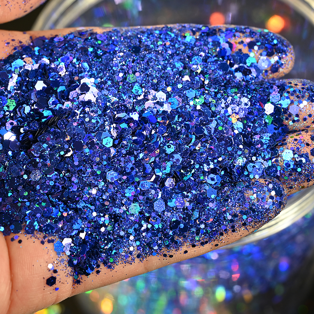 50G Dekorasi Seni Kuku Irisan Glitter Seni Kuku Irecent Chunky Bentuk Segi Enam Campuran Holografis