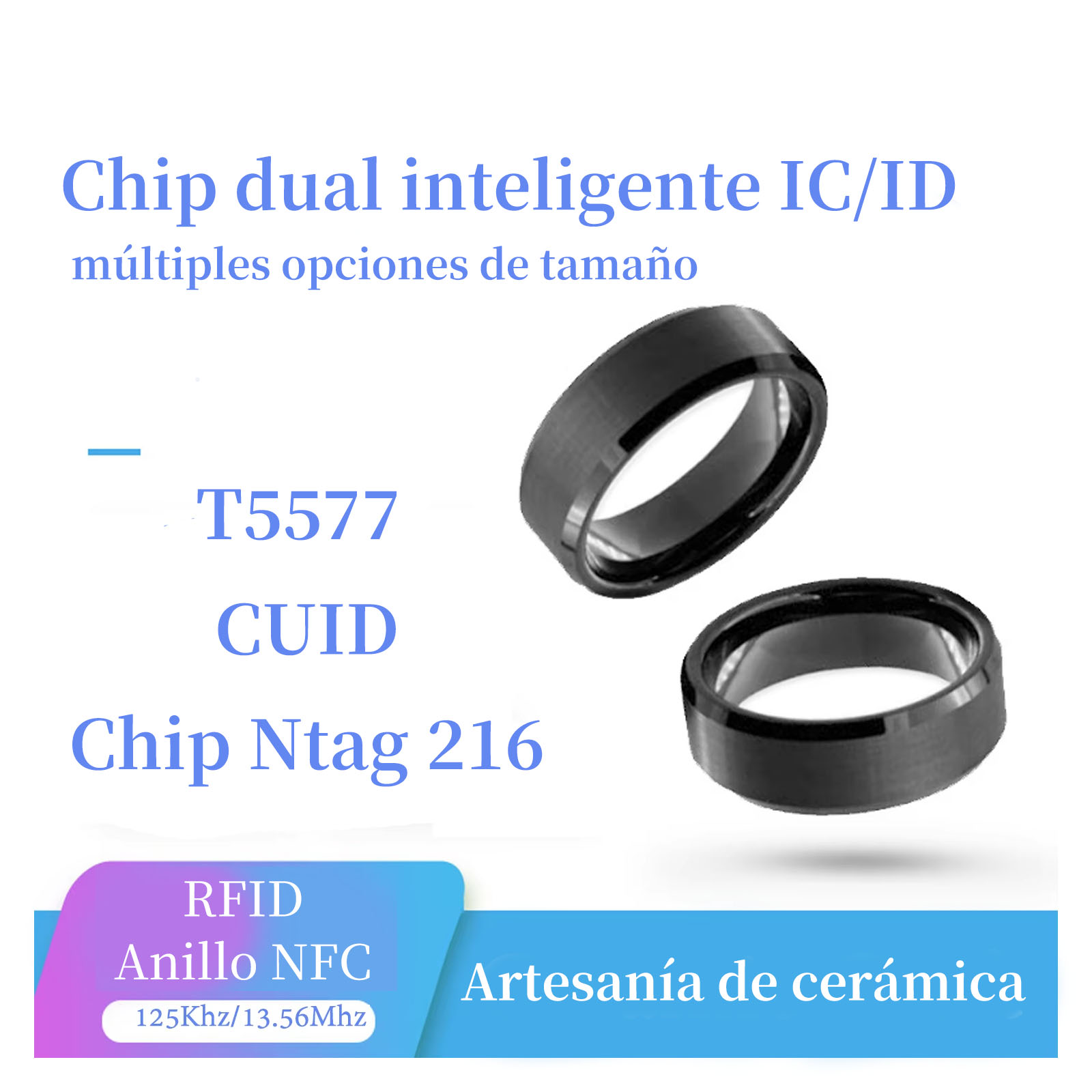 CUID T5577 anillo clon de doble Chip NFC 1K S50 ficha regrabable RFID Chip inteligente insignia 125Khz copia clave IC ID tarjeta cambiable