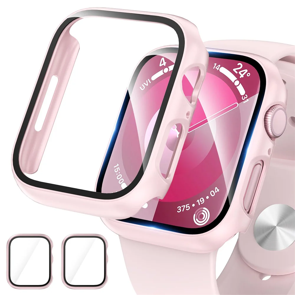 Verre trempé + couvercle pour Apple Watch 9 8 44mm 40mm 41mm 45mm 42mm 38mm, étui de protection d'écran pare-chocs pour PC iWatch série 7 6 5 4 se