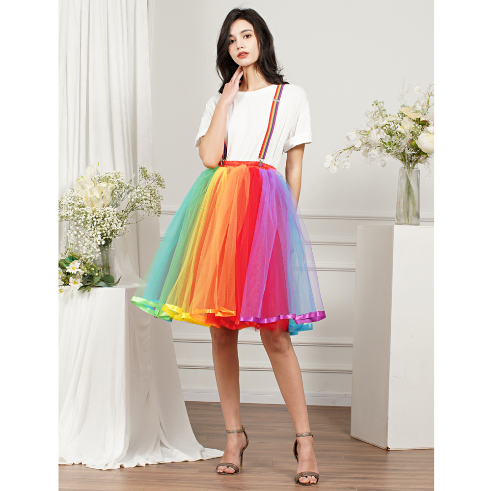Mulheres coloridas arco-íris saia curta alta elástica 5 camadas tule macio tutu crinoline underskirt meninas festa de formatura vestido de baile