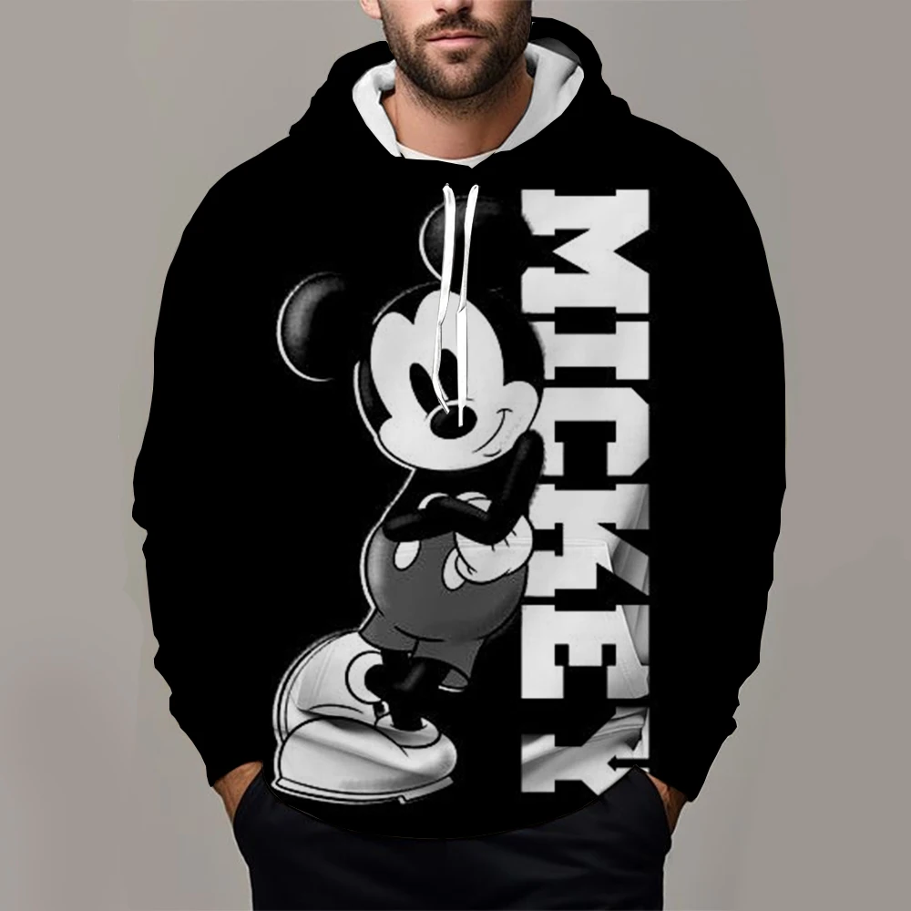 Disney Men's Hoodie MINISO ชายหญิงเสื้อสวมหัว 3D พิมพ์ Mickey Mouse Hoodie Casual Men's Hoodie ขนาดใหญ่เสื้อผ้าผู้ชาย
