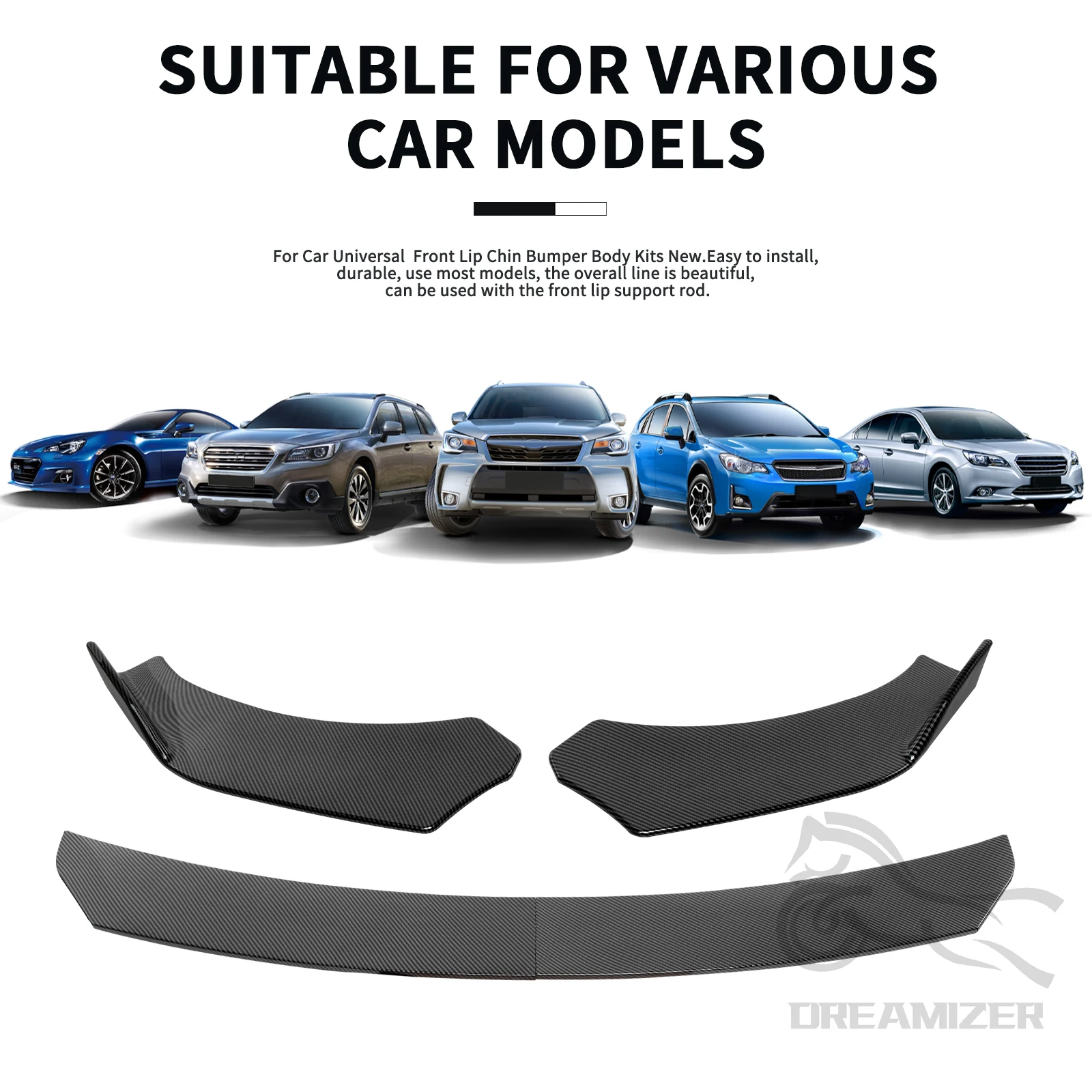 Universal Car Front Bumper Separator Bumper Lip Body Kit Duck Lip Separator Width Below 186cm Carbon Fiber For VW Golf 6