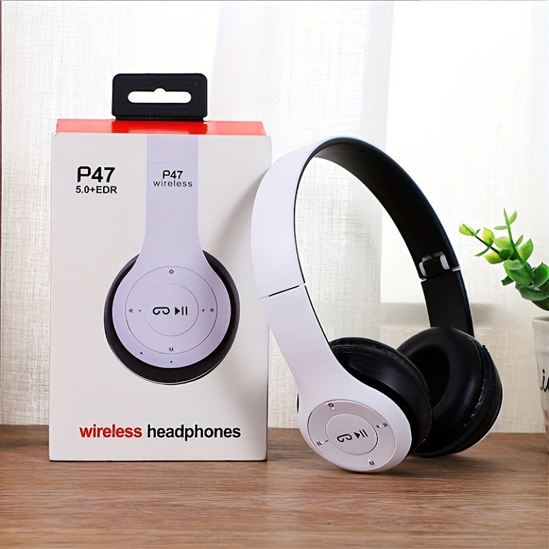 P47 บลูทูธ 5.0 หูฟังไร้สายแบบพับได้ไฮไฟสเตอริโอเบสหูฟังหมวกกันน็อคเด็กของขวัญพร้อมไมโครโฟนอะแดปเตอร์ USB สําหรับเกม iPhone