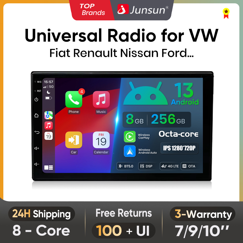 Junsun 7 9 10 inch Universal Wireless CarPlay for Apple Android Auto Car Radio 4G Multimedia Bluetoth DSP IPS TouchScreen Stereo