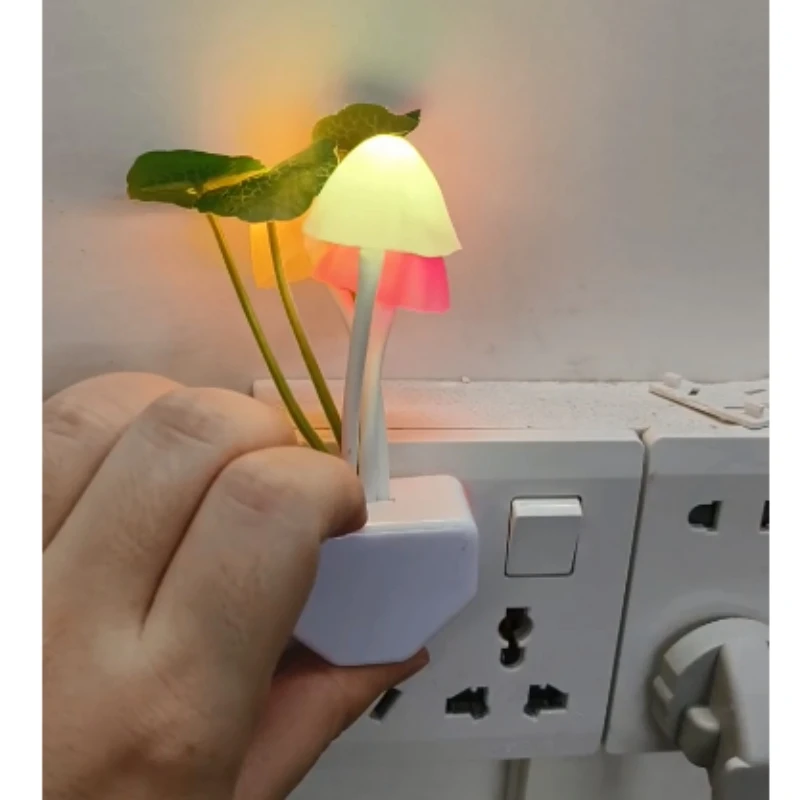 버섯 모양 무드등 EU & US 플러그 조명 센서 3색 LED 다채로운 버섯 램프 LED 수면등 침실 침대 옆 선물