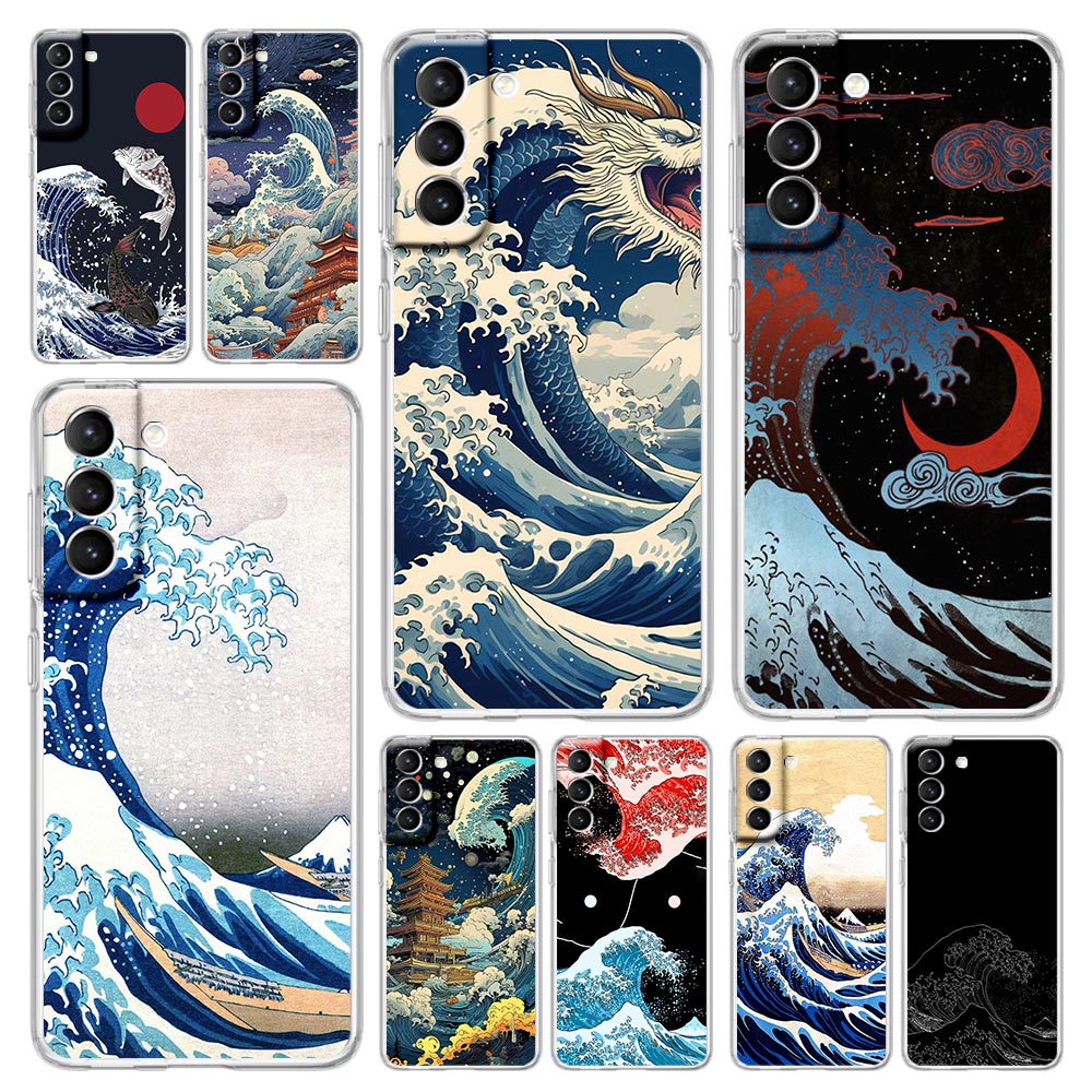 Fashion Japan The Great Wave Of Kanagawa Clear Etui na telefon do Samsung S24 Plus S23 FE S22 S21 S20 Ultra 5G S10 S10E S9 S8 Cover