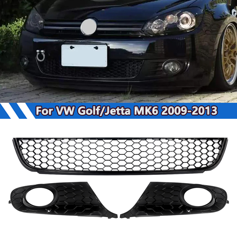 Grade inferior dianteira e luz de nevoeiro grills montagem apto para vw jetta golf mk6 2009-2013 preto entrada de ar malha grills corpo kit