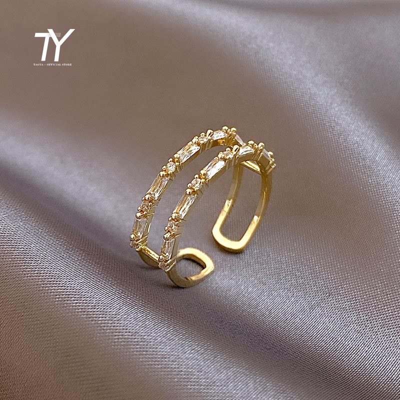 Zcomprend-Ensemble de matiques ouvertes à double couche pour femmes, bijoux de fête gothiques, bague de luxe pour filles, classique, document doré, Corée du Sud, mode, nouveau