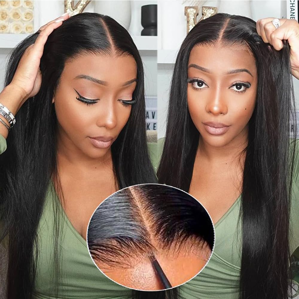 Wear and Go Peluca sin pegamento cabello humano precortado listo para usar peluca con cierre frontal de encaje 4x4 peluca recta sin pegamento cabello humano para mujeres
